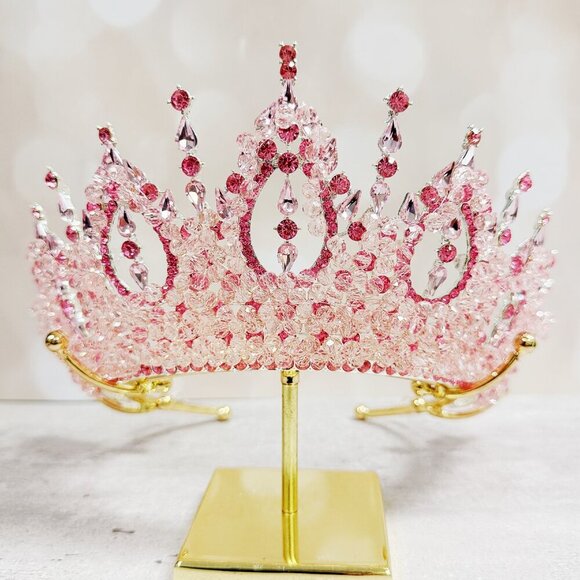 Wedding Crown, Pink Crystal Crown, Bridal Jewelry, Silver Bridal Headpiece main image 5